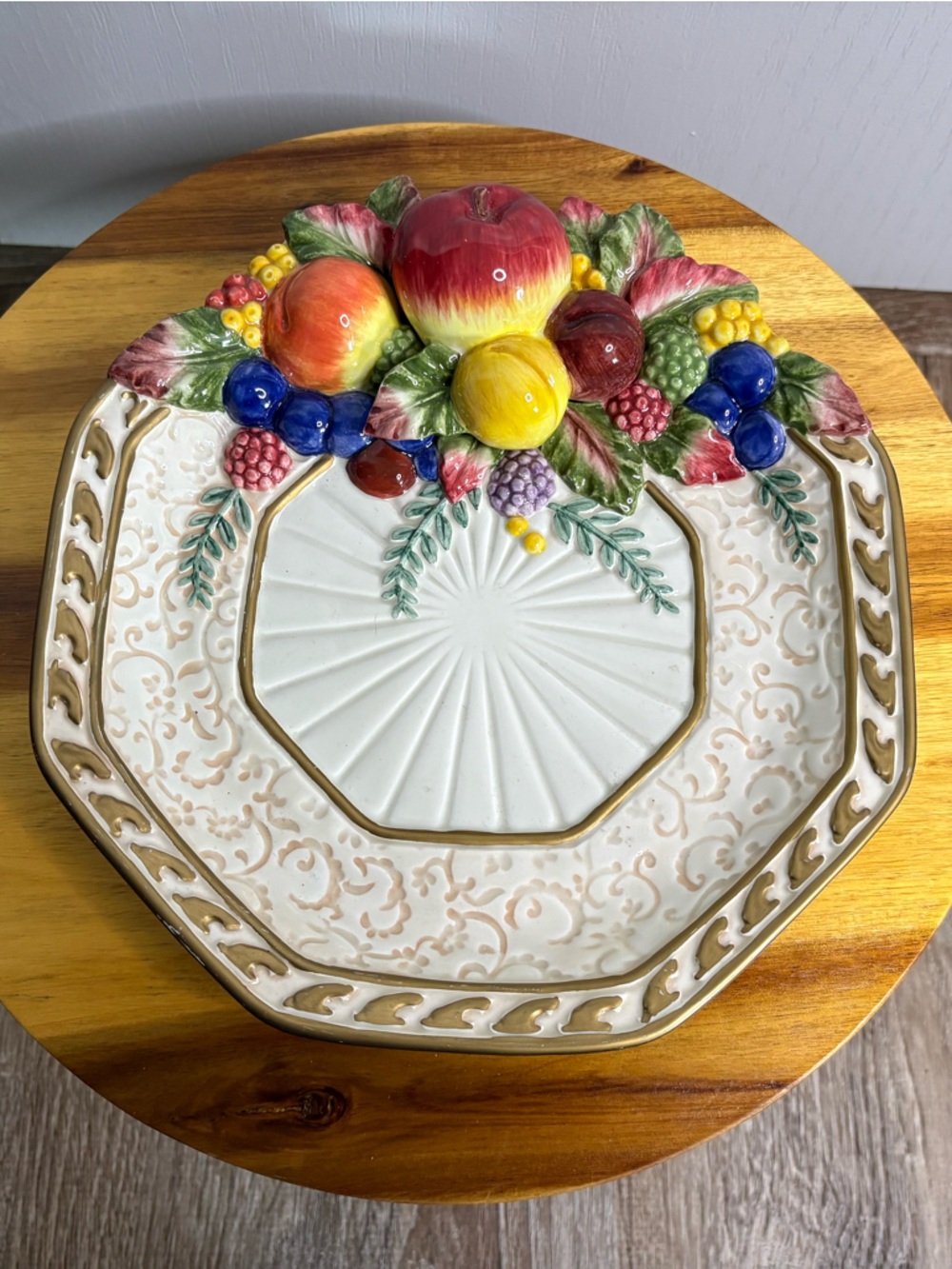 Fitz and Floyd White and Multicolor Fruit Ceramic Serving Platter